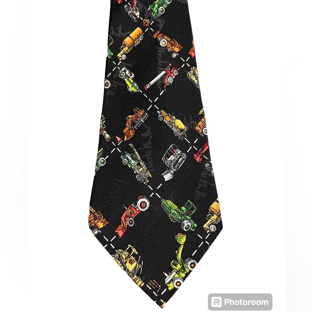 NICOLE MILLER Construction Gear Tie Black Trucks Silk Tie Novelty tie